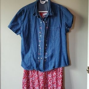 Red flowered maxi dress with jacket